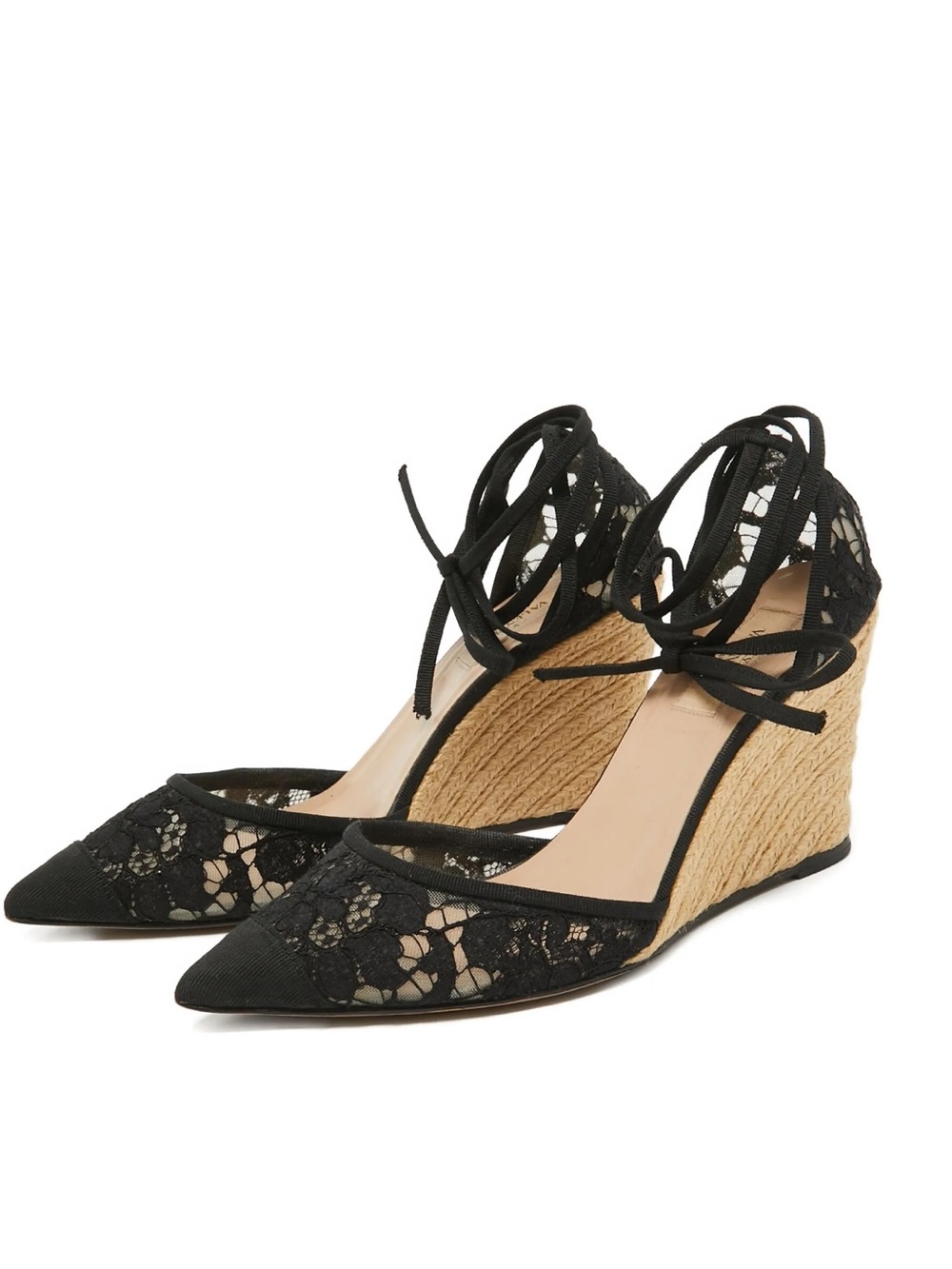 VALENTINO black lace mesh wedge pumps